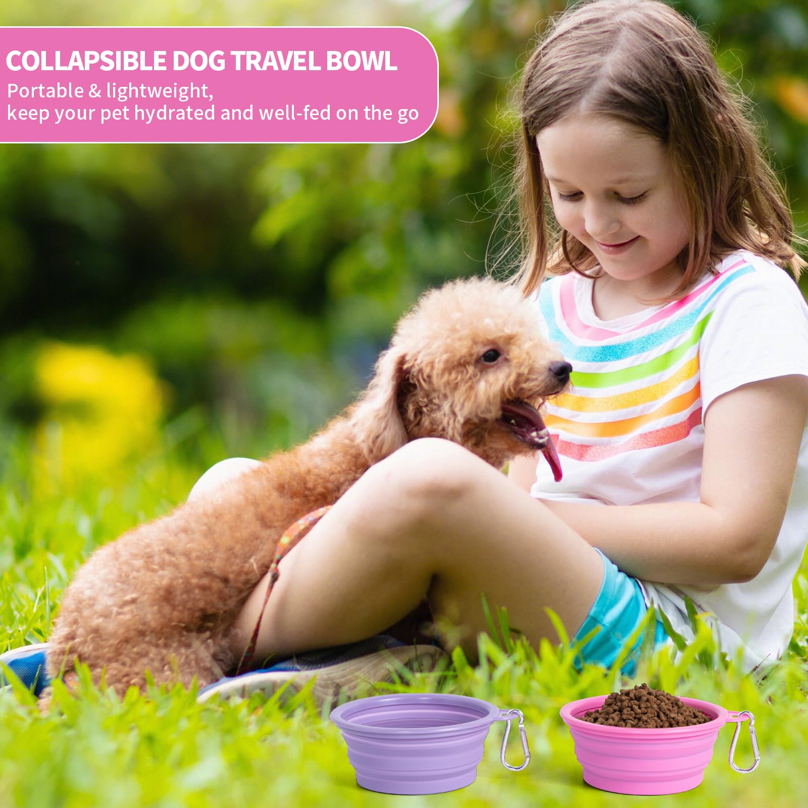 SLSON Collapsible Dog Bowls 2-Pack | Macaron Silicone Travel Pet Bowls - feature view 30