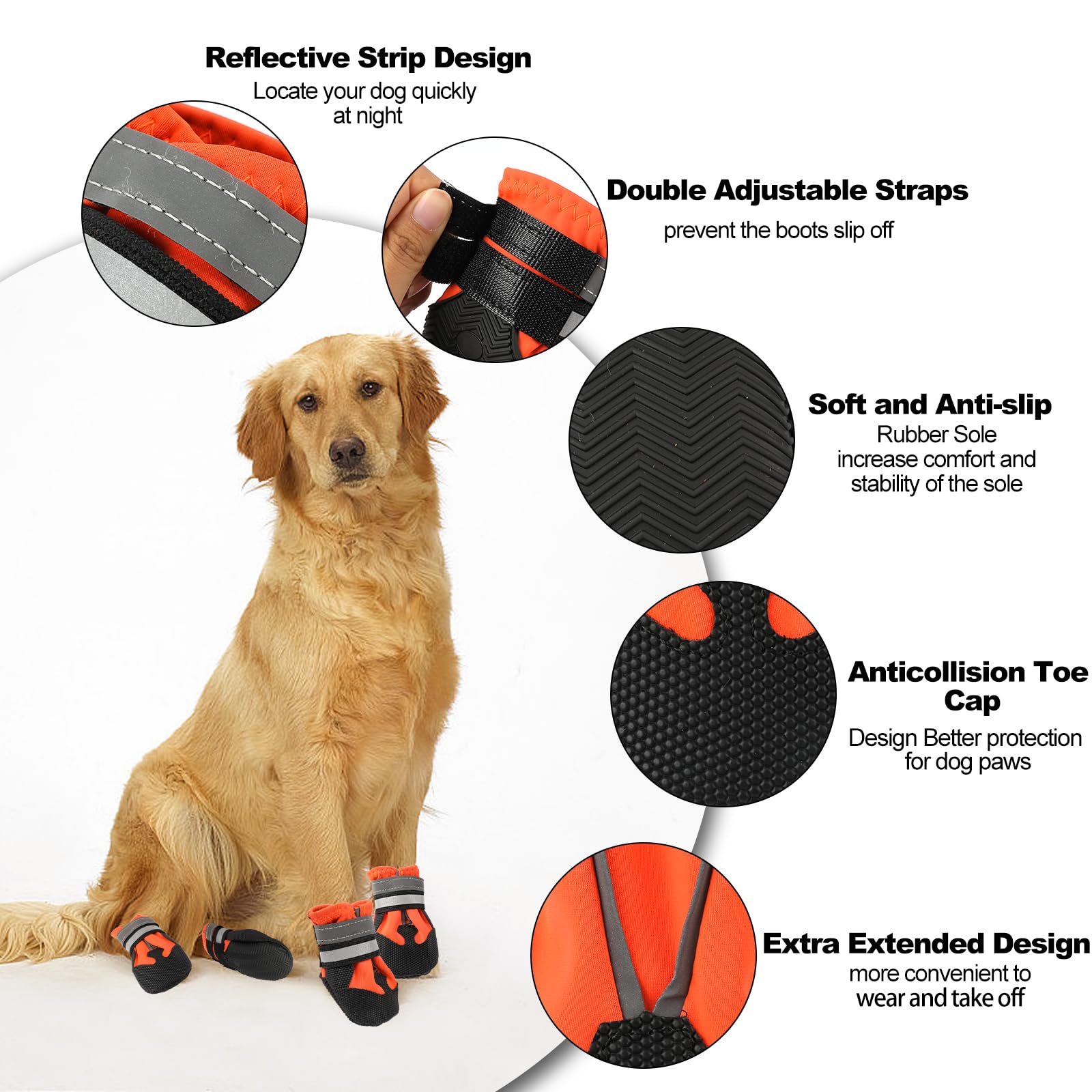 Waterproof Dog Boots 4-Pack | Reflective Paw Protectors, Non-Slip Sole - view 57