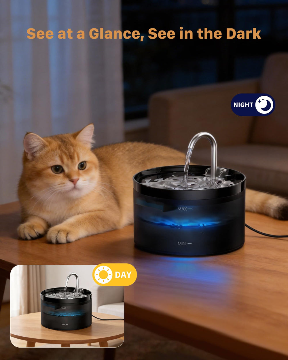 GIOTOHUN 2L Cat Water Fountain | Super Silent, LED, Multi-Stage Filter - feature view 7