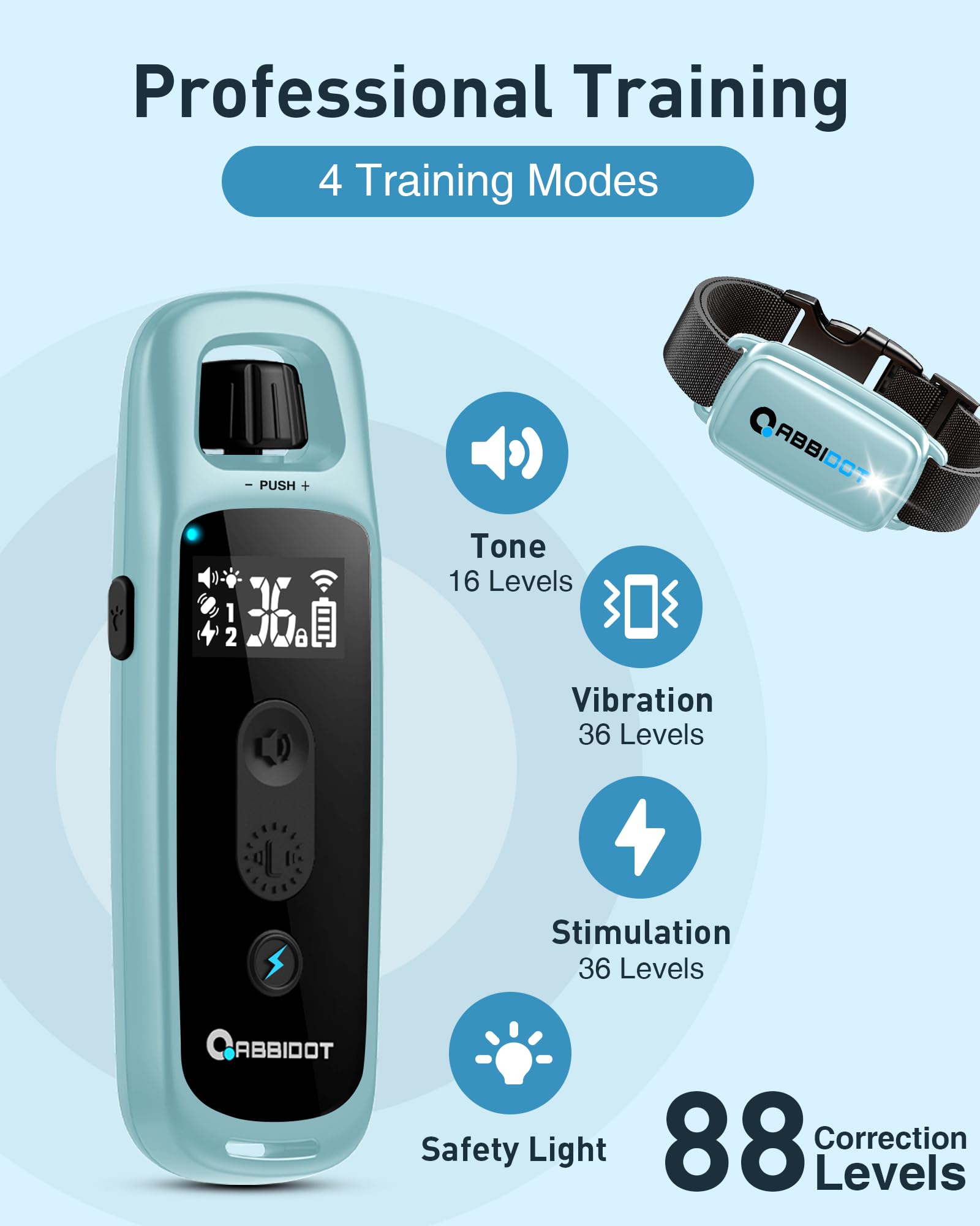 ABBIDOT 3300 ft Dog Training Collar | 5 Modes, 88 Levels, IPX7 - feature view 26