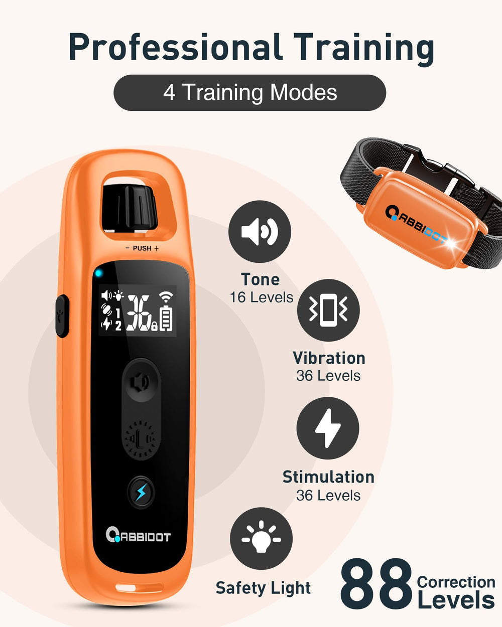ABBIDOT 3300 ft Dog Training Collar | 5 Modes, 88 Levels, IPX7 - feature view 20