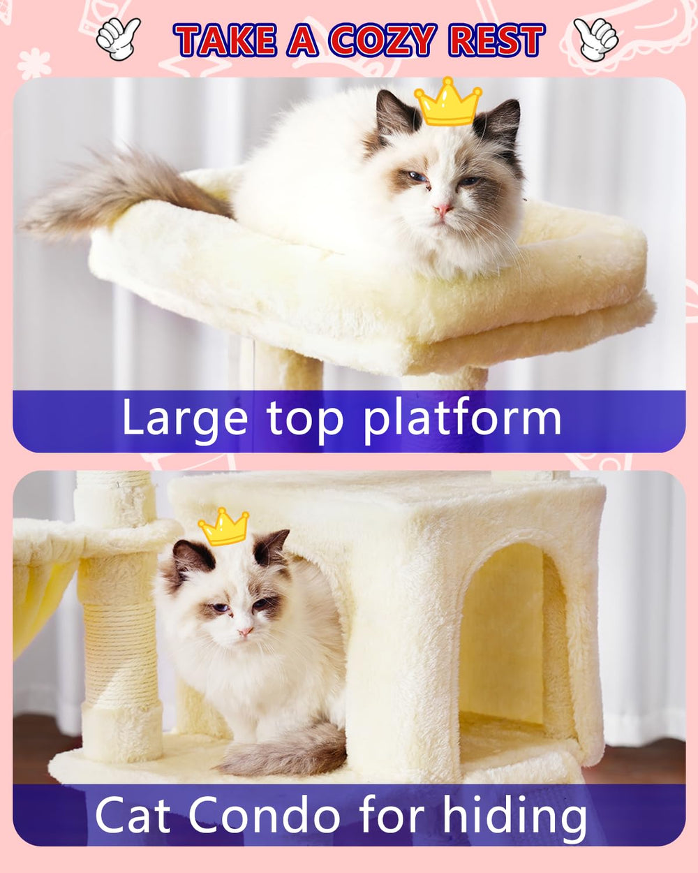 Gitelsnour Cat Tree with Condo, 2 Baskets, Hammock & Scratching Posts - feature view 23