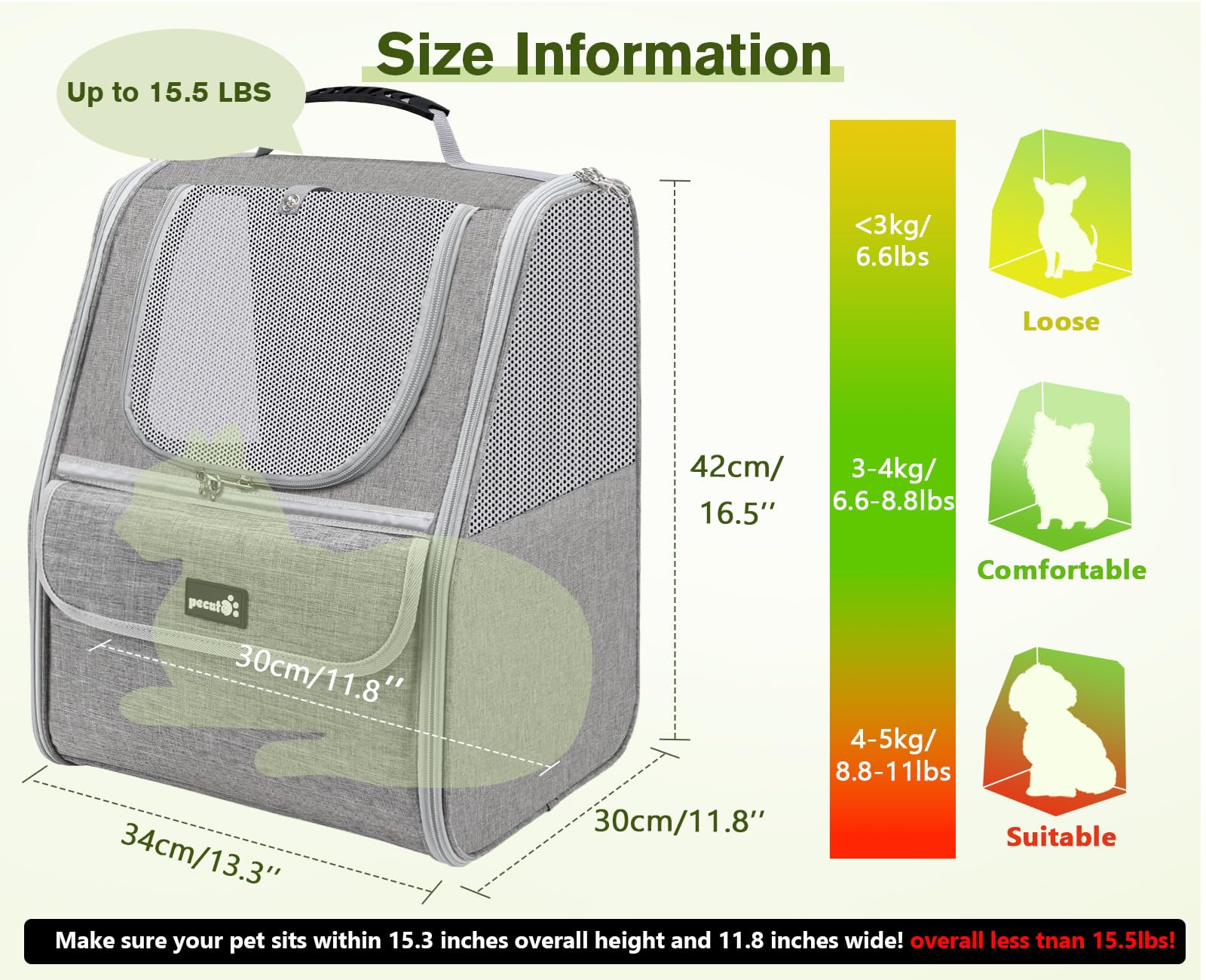 Pecute Cat Backpack Carrier | Ventilated Pet Backpack for Cats & Small Dogs - detail view