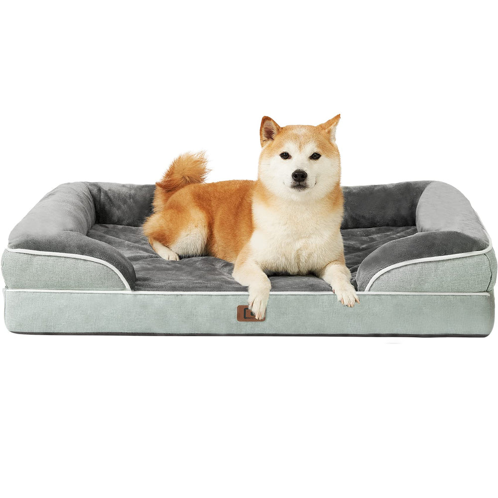 EHEYCIGA Memory Foam XL Orthopedic Dog Bed | Bolster Sides, Waterproof - Grayish Green / 91L x 68W x 16H cm