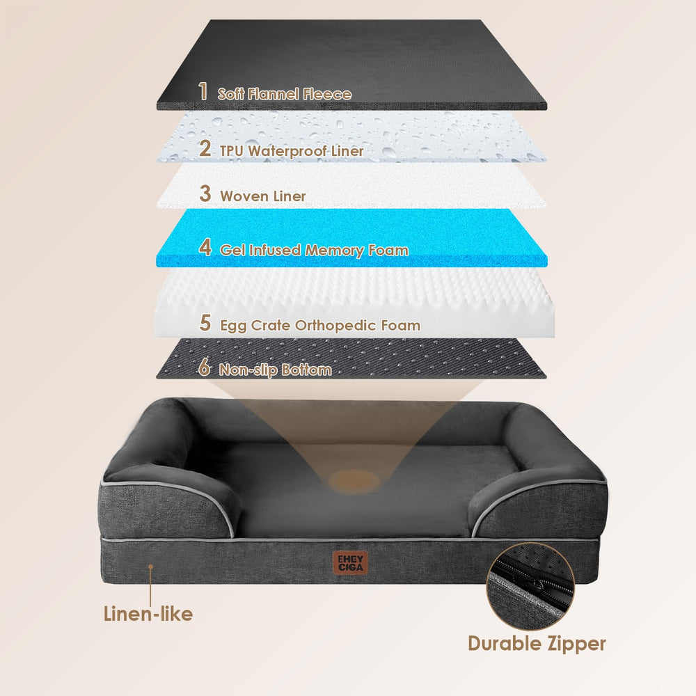 EHEYCIGA Memory Foam XL Orthopedic Dog Bed | Bolster Sides, Waterproof - view 55