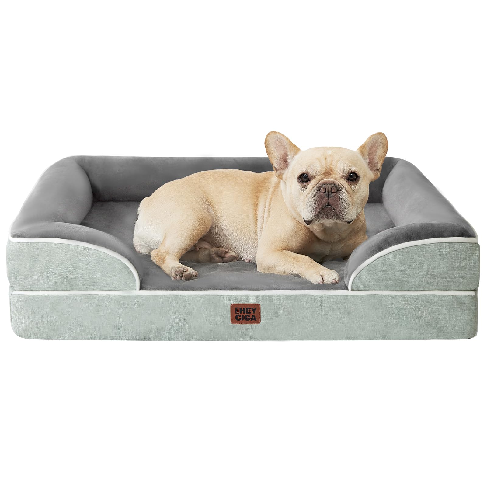 EHEYCIGA Memory Foam XL Orthopedic Dog Bed | Bolster Sides, Waterproof - Grayish Green / 76L x 51W x 16H cm