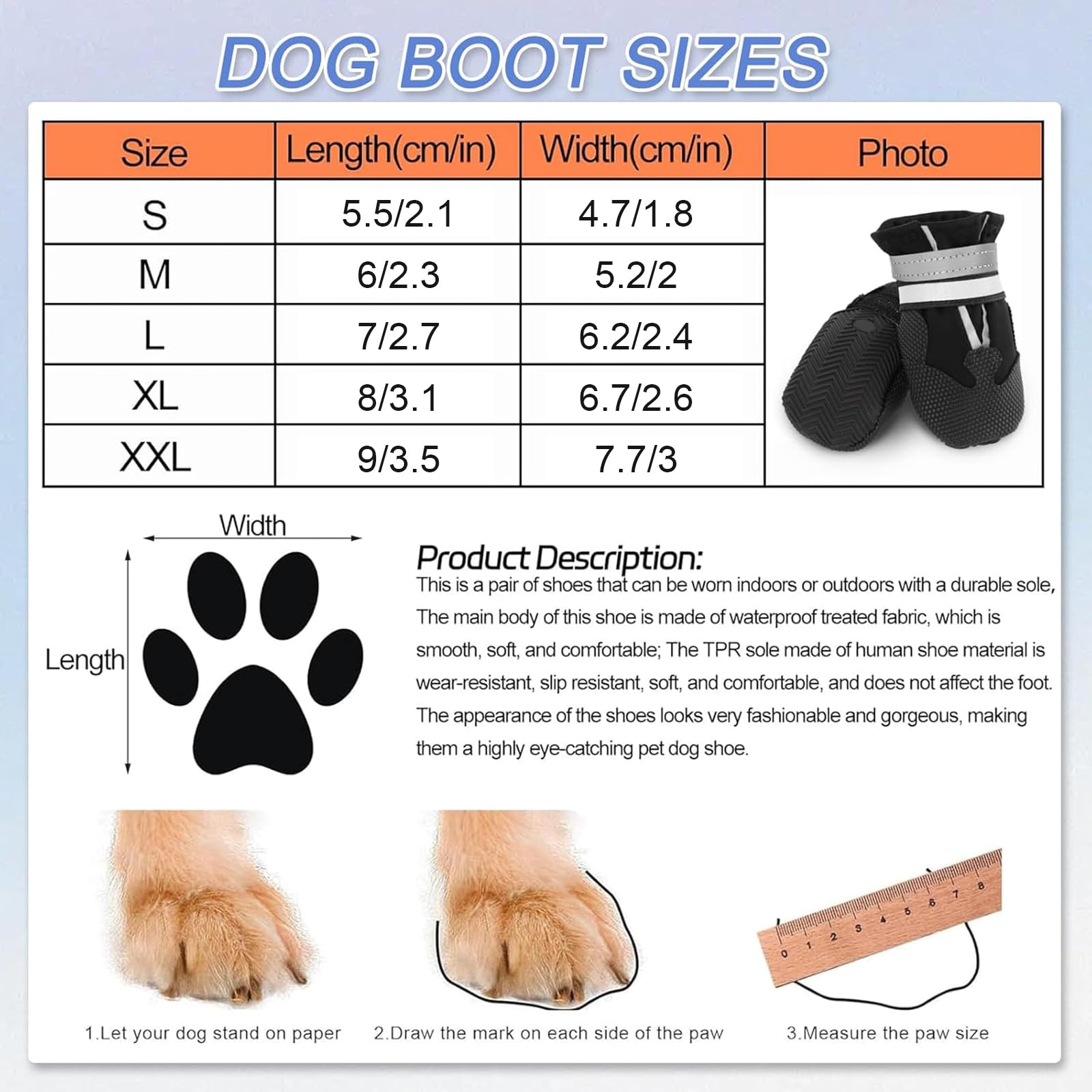 Waterproof Dog Boots 4-Pack | Reflective Paw Protectors, Non-Slip Sole - feature view 50