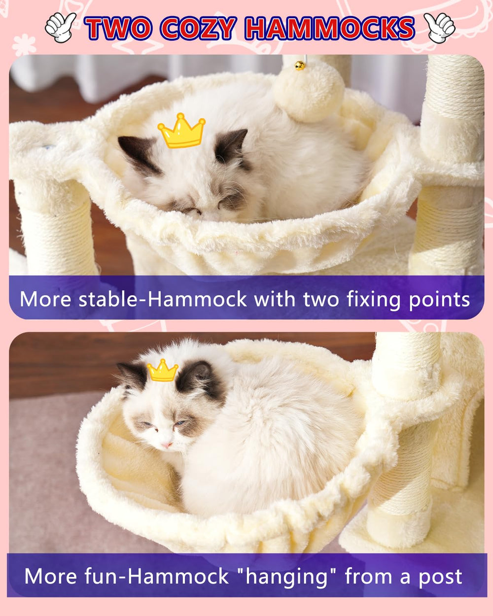 Gitelsnour Cat Tree with Condo, 2 Baskets, Hammock & Scratching Posts - feature view 24