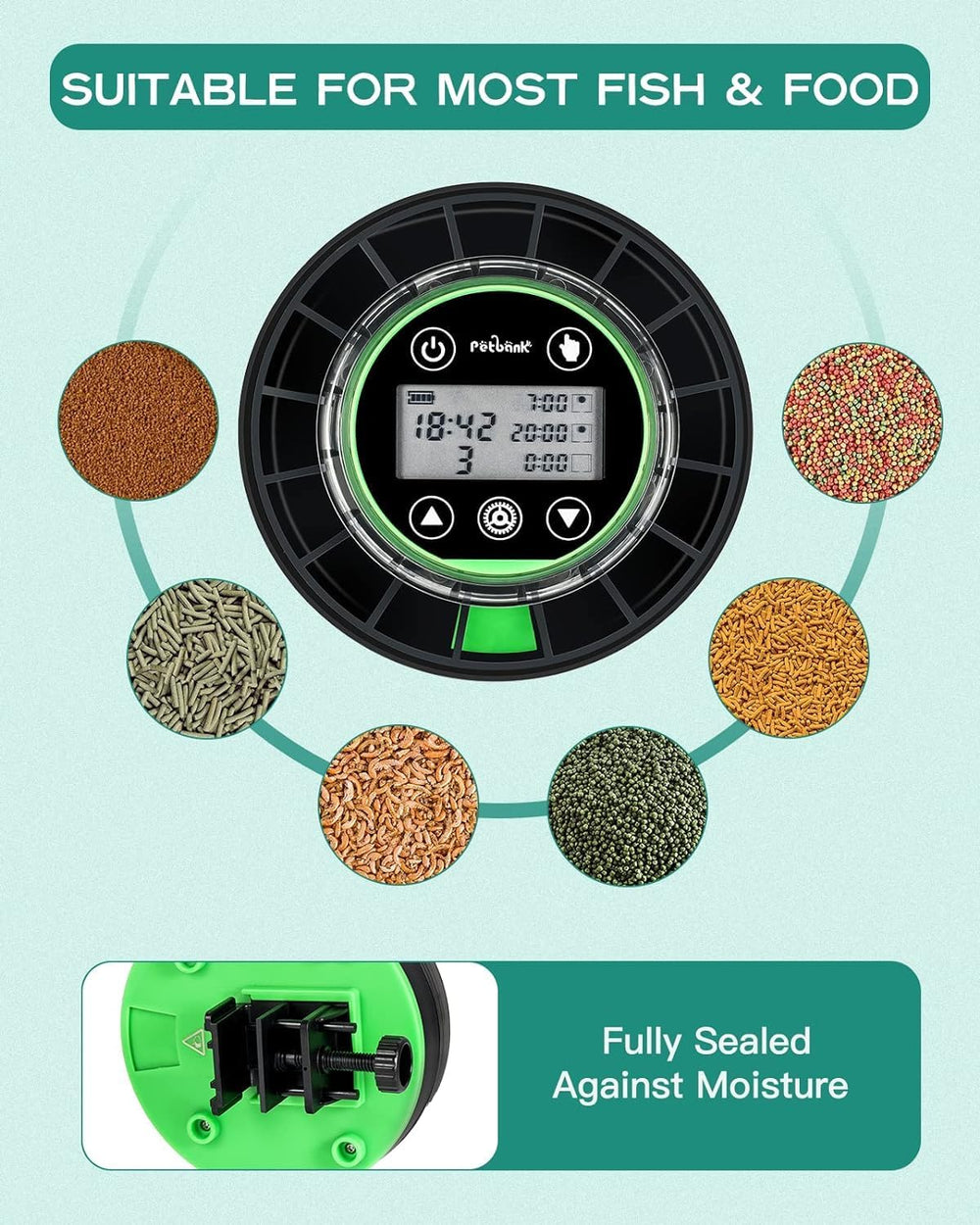 Petbank Automatic Fish Feeder for Aquarium | USB-Rechargeable Timer - detail view