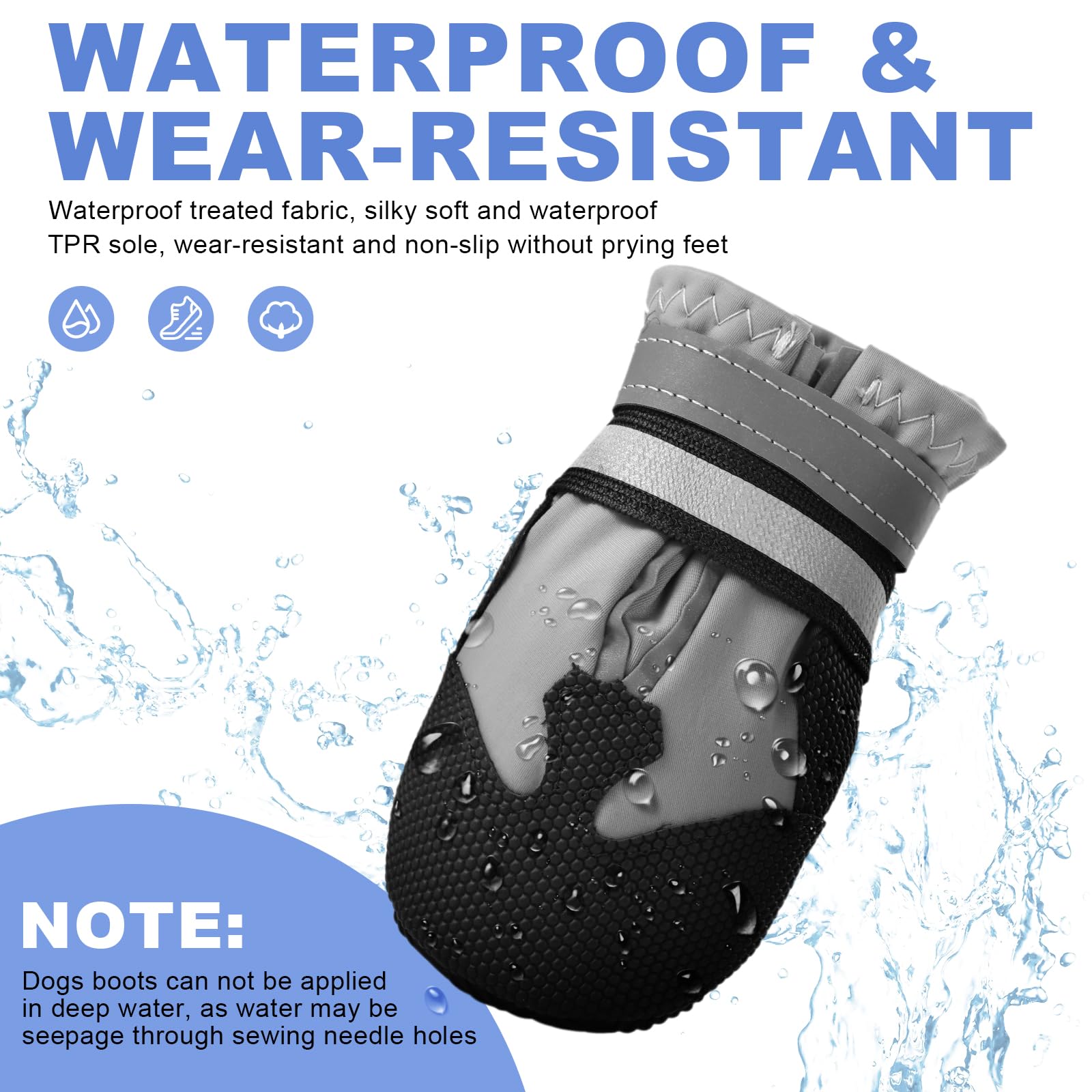 Waterproof Dog Boots 4-Pack | Reflective Paw Protectors, Non-Slip Sole - view 100