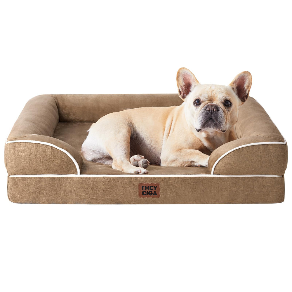 EHEYCIGA Memory Foam XL Orthopedic Dog Bed | Bolster Sides, Waterproof - Camel01 / 76L x 51W x 16H cm