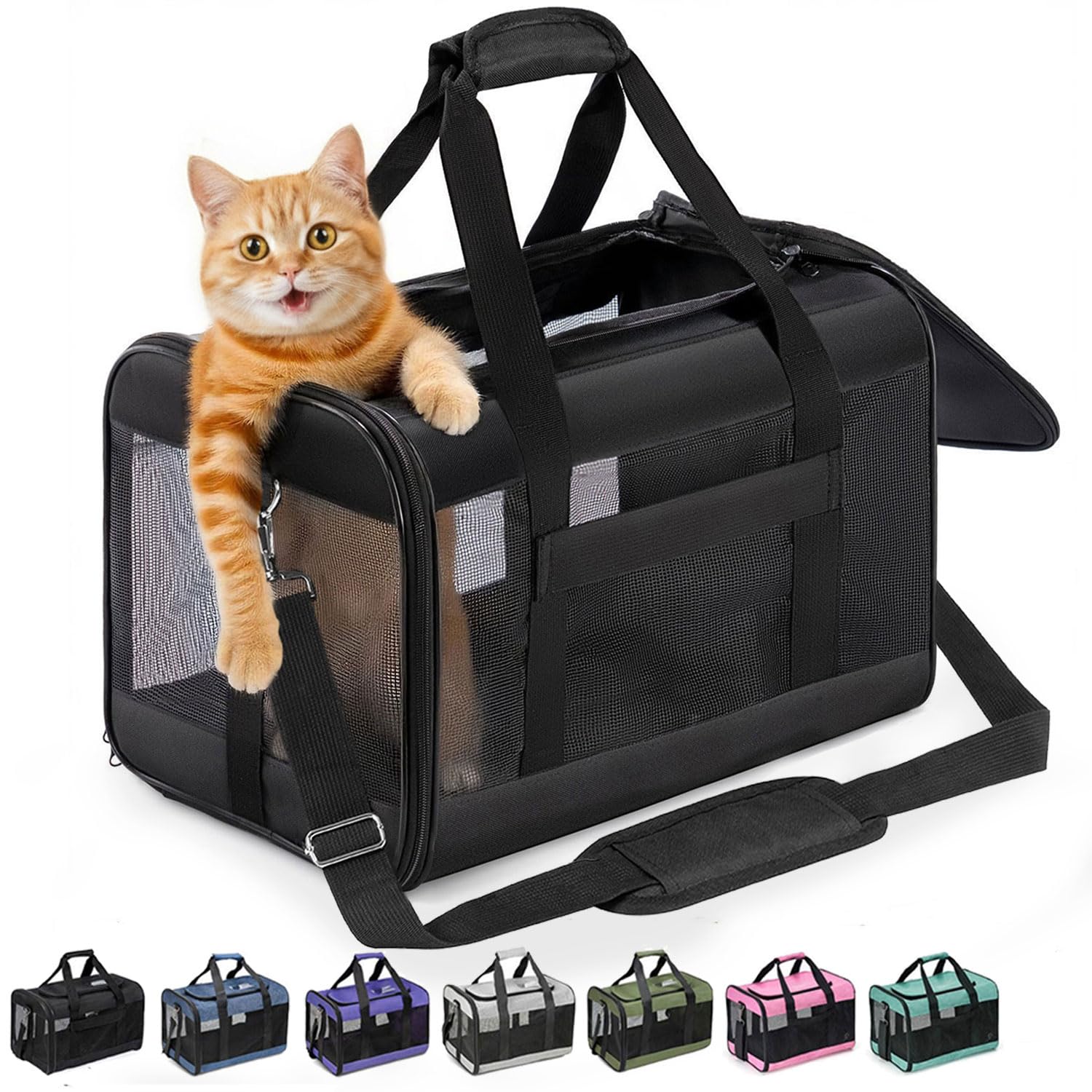 Conlun Airline-Approved Cat Carrier | Soft-Sided with Safety Leash, 15 lb - 43L x 28W x 28H cm / Black-new