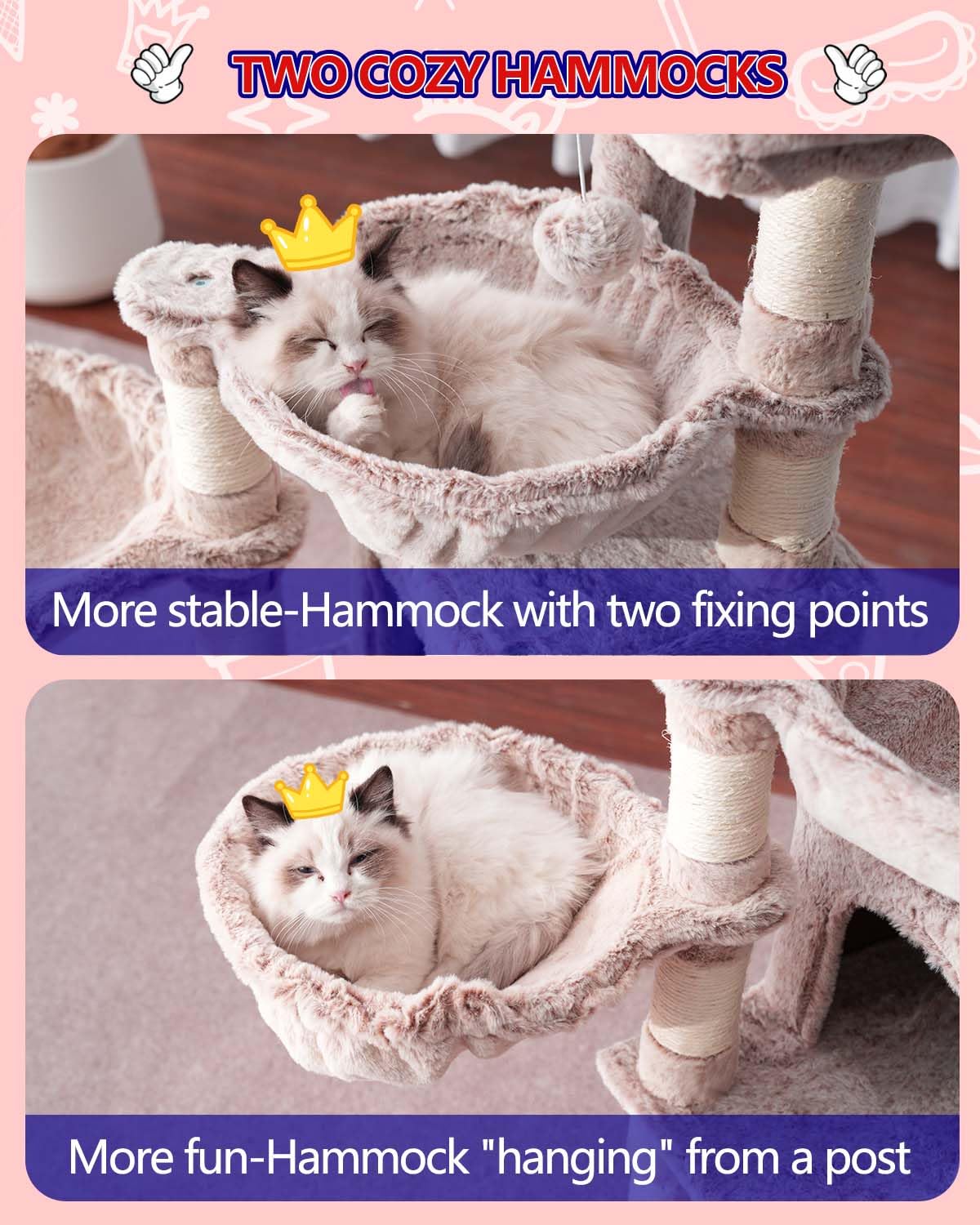 Gitelsnour Cat Tree with Condo, 2 Baskets, Hammock & Scratching Posts - feature view 8