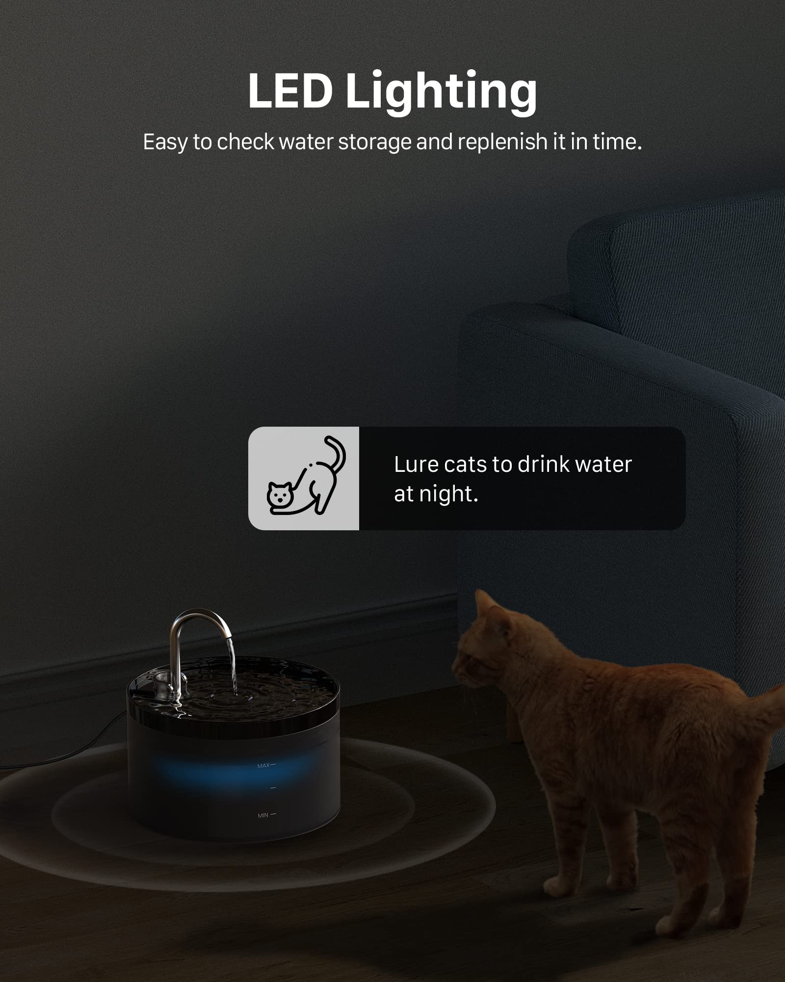 GIOTOHUN 2L Cat Water Fountain | Super Silent, LED, Multi-Stage Filter - feature view 12
