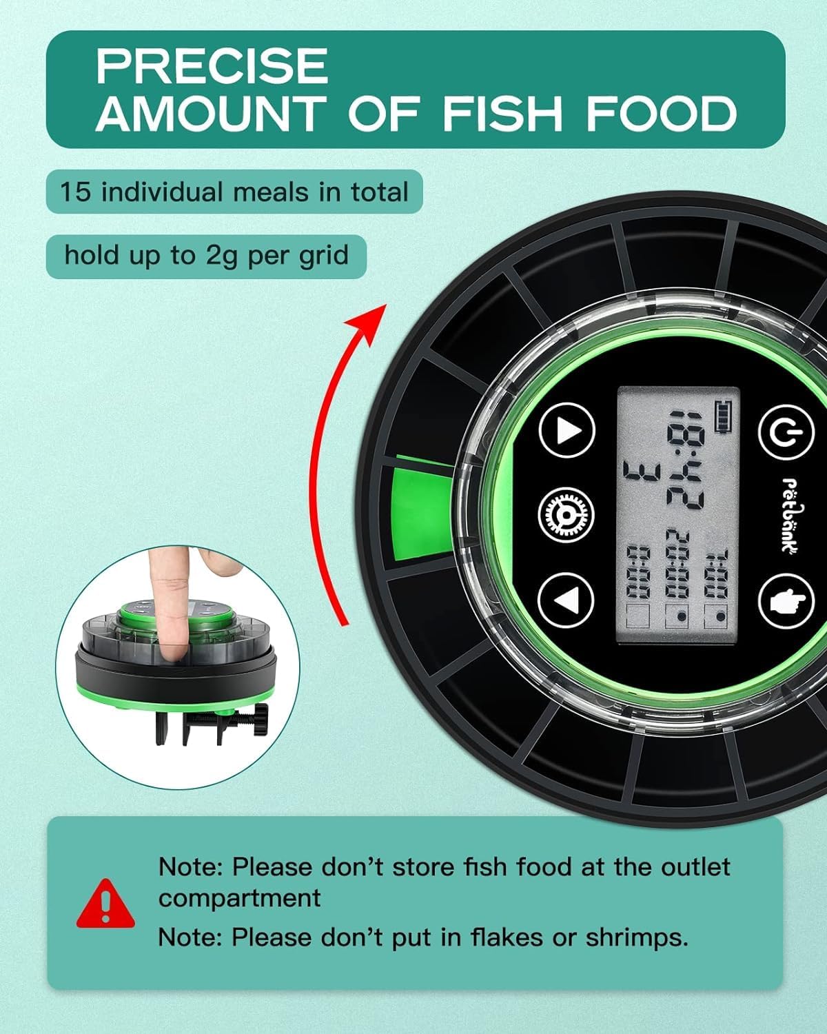 Petbank Automatic Fish Feeder for Aquarium | USB-Rechargeable Timer - alternate view