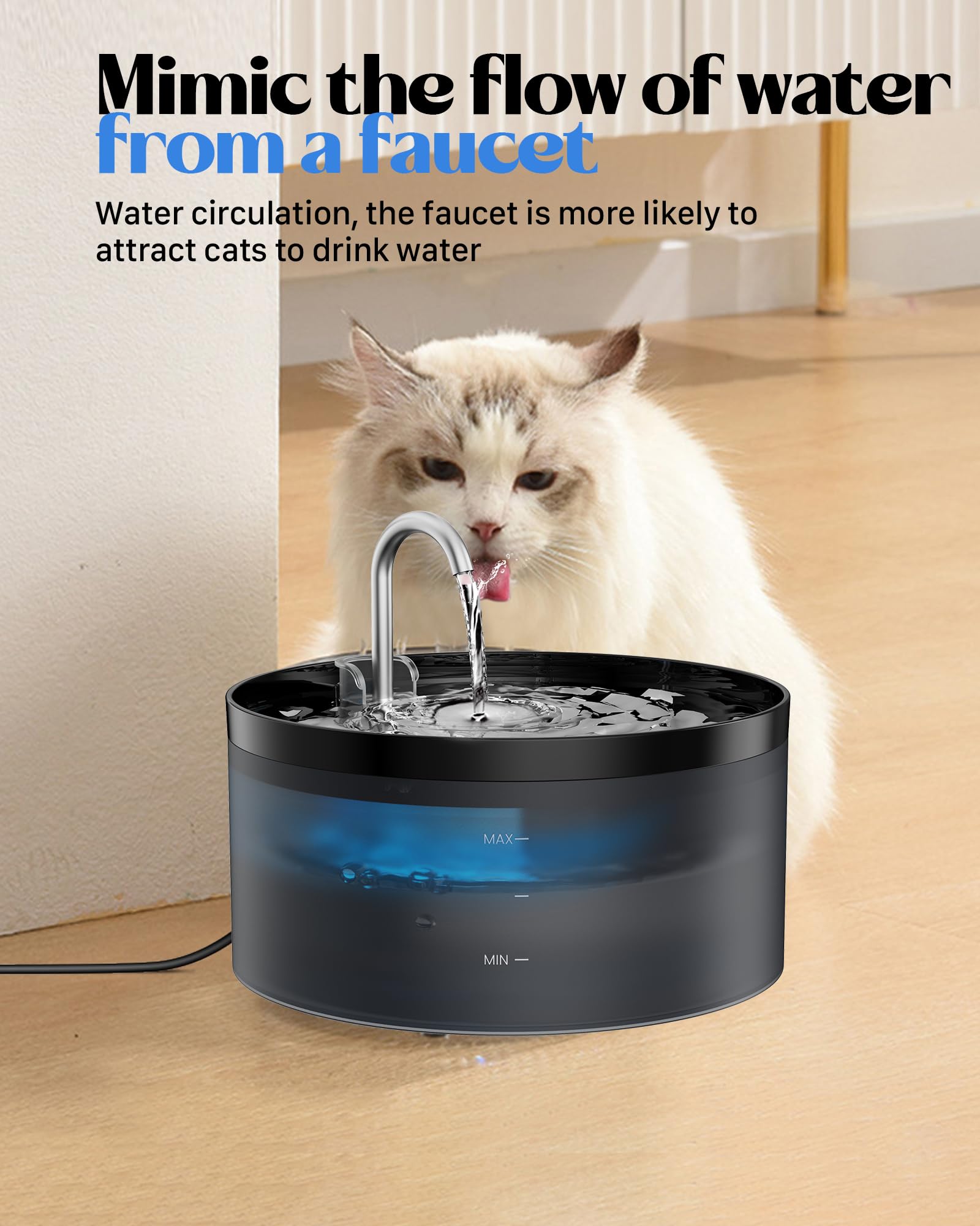 GIOTOHUN 2L Cat Water Fountain | Super Silent, LED, Multi-Stage Filter - feature view 30