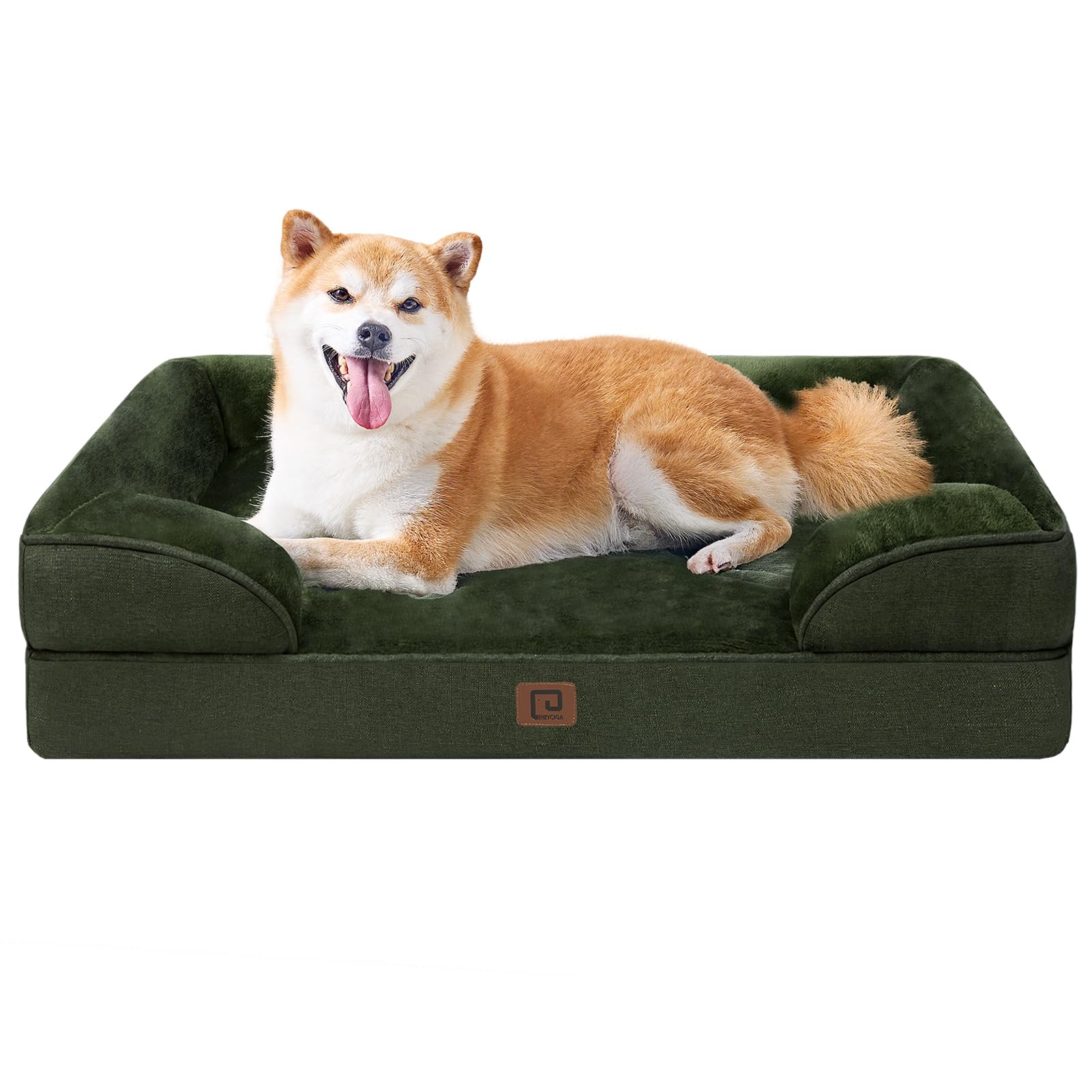 EHEYCIGA Memory Foam XL Orthopedic Dog Bed | Bolster Sides, Waterproof - Dark Green / 91L x 68W x 16H cm