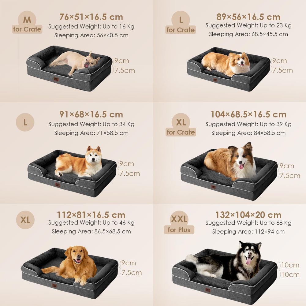 EHEYCIGA Memory Foam XL Orthopedic Dog Bed | Bolster Sides, Waterproof - view 58