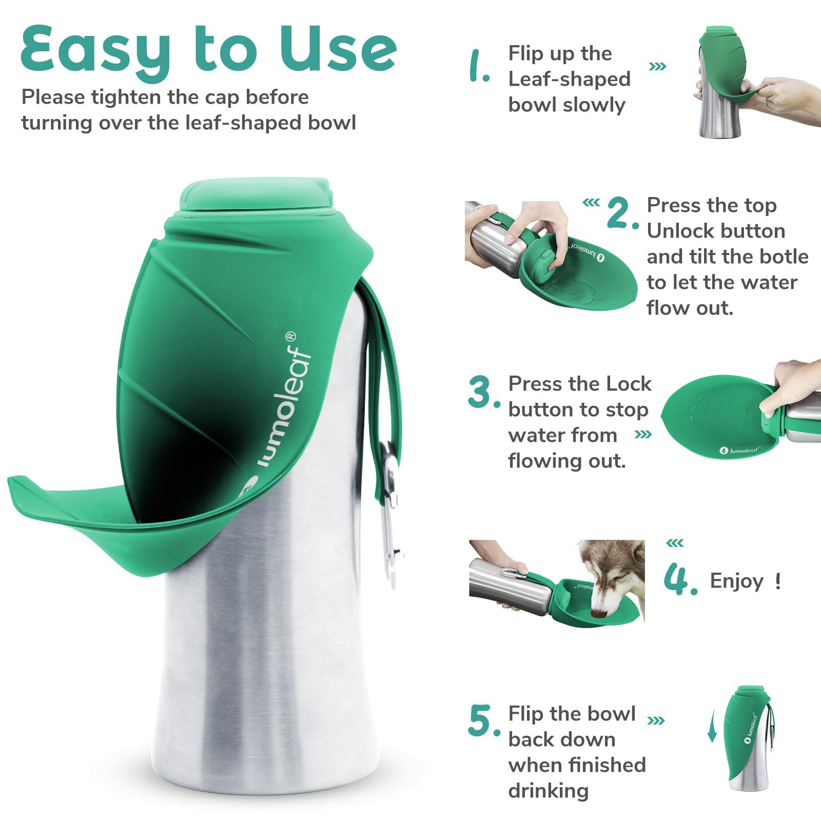 LumoLeaf 800 ml Stainless Steel Dog Water Bottle | Travel Pet Water Dispenser - feature view 7