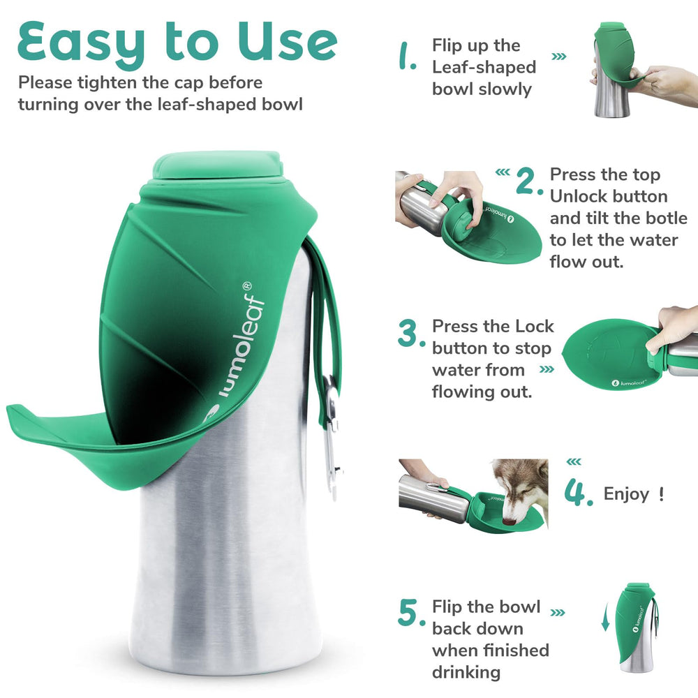 LumoLeaf 800 ml Stainless Steel Dog Water Bottle | Travel Pet Water Dispenser - feature view 7