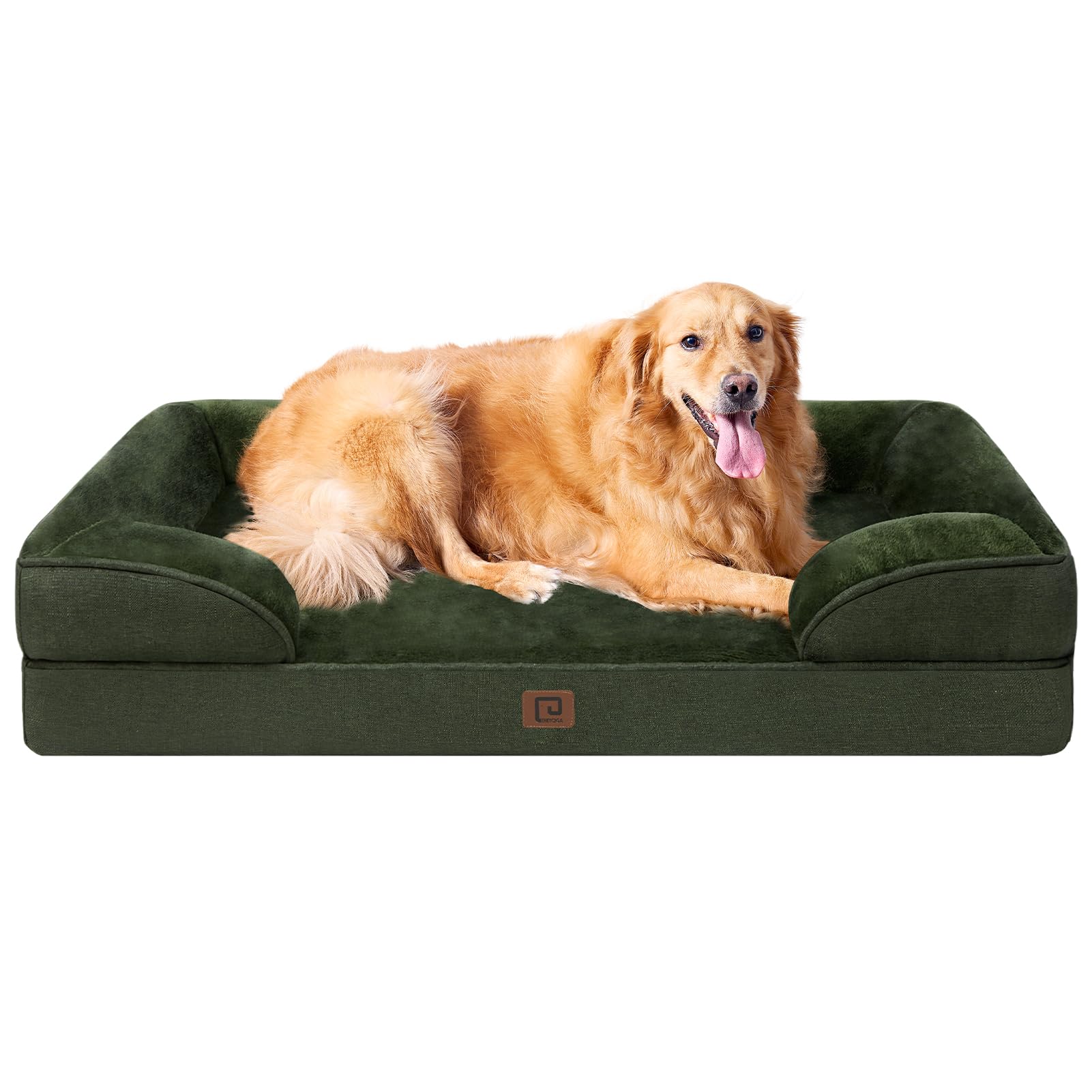 EHEYCIGA Memory Foam XL Orthopedic Dog Bed | Bolster Sides, Waterproof - Dark Green / 112L x 81W x 16H cm