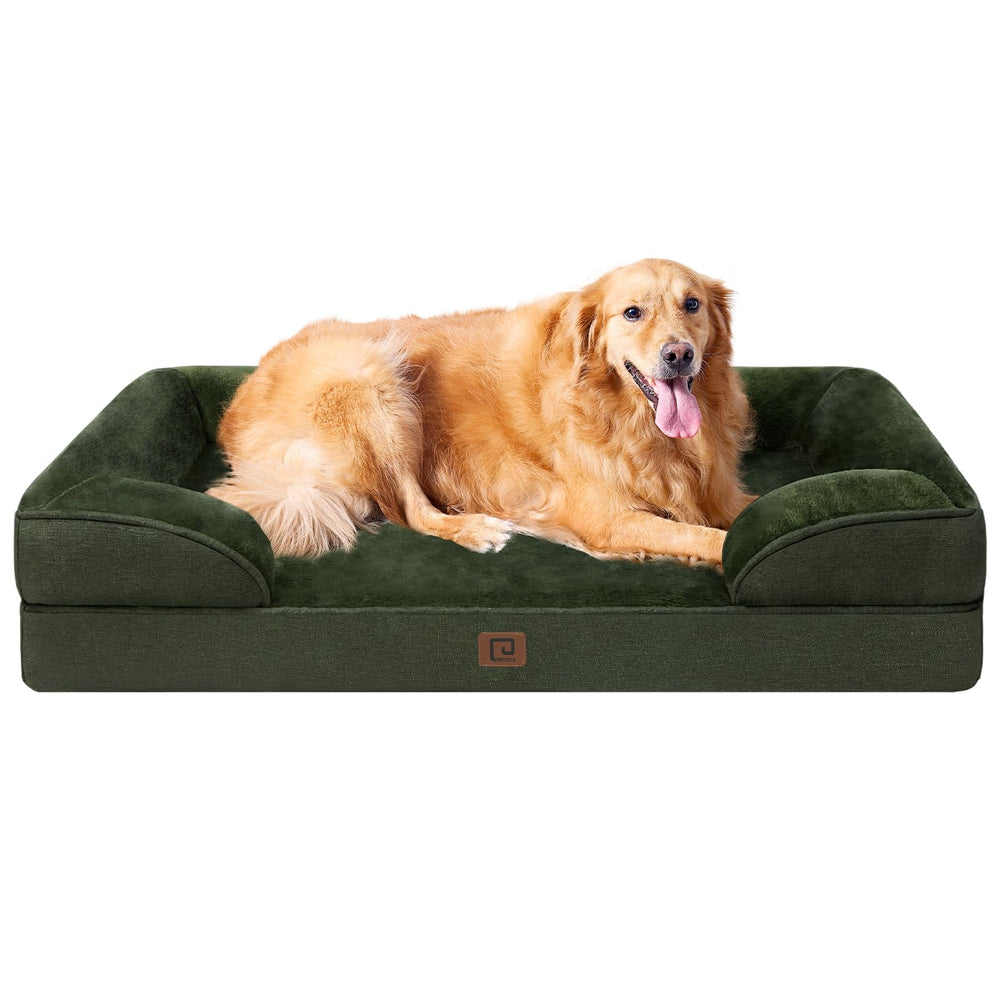 EHEYCIGA Memory Foam XL Orthopedic Dog Bed | Bolster Sides, Waterproof - Dark Green / 112L x 81W x 16H cm