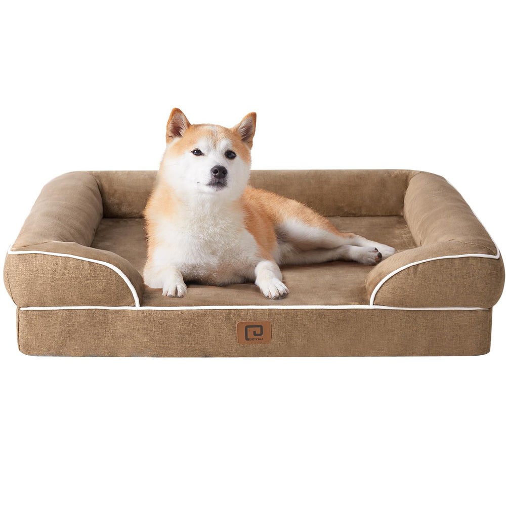 EHEYCIGA Memory Foam XL Orthopedic Dog Bed | Bolster Sides, Waterproof - Camel01 / 91L x 68W x 16H cm