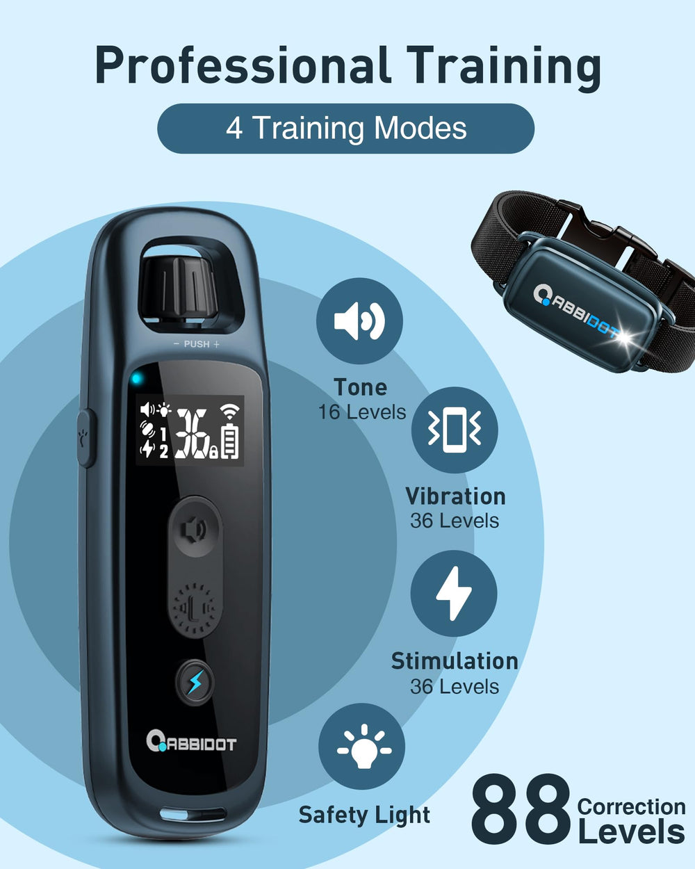ABBIDOT 3300 ft Dog Training Collar | 5 Modes, 88 Levels, IPX7 - feature view 8