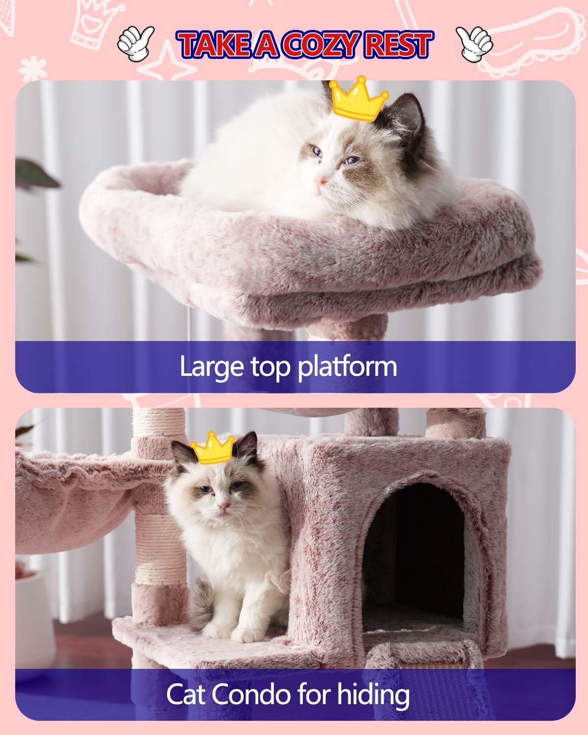 Gitelsnour Cat Tree with Condo, 2 Baskets, Hammock & Scratching Posts - feature view 7