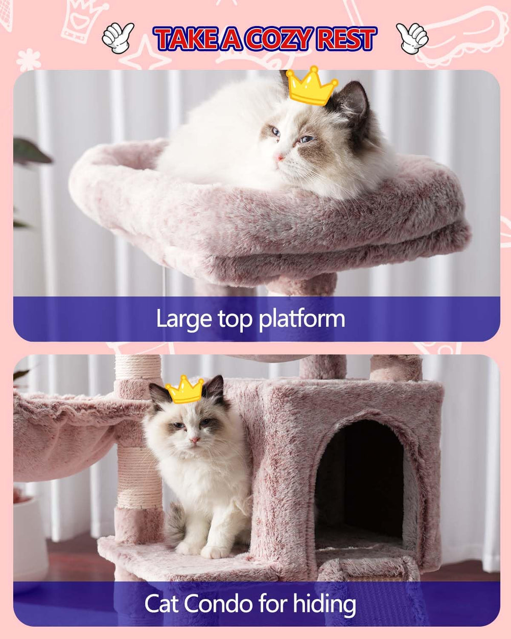 Gitelsnour Cat Tree with Condo, 2 Baskets, Hammock & Scratching Posts - feature view 7