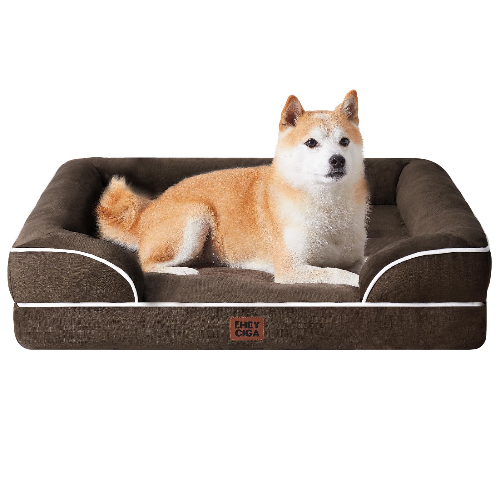 EHEYCIGA Memory Foam XL Orthopedic Dog Bed | Bolster Sides, Waterproof - Brown / 91L x 68W x 16H cm