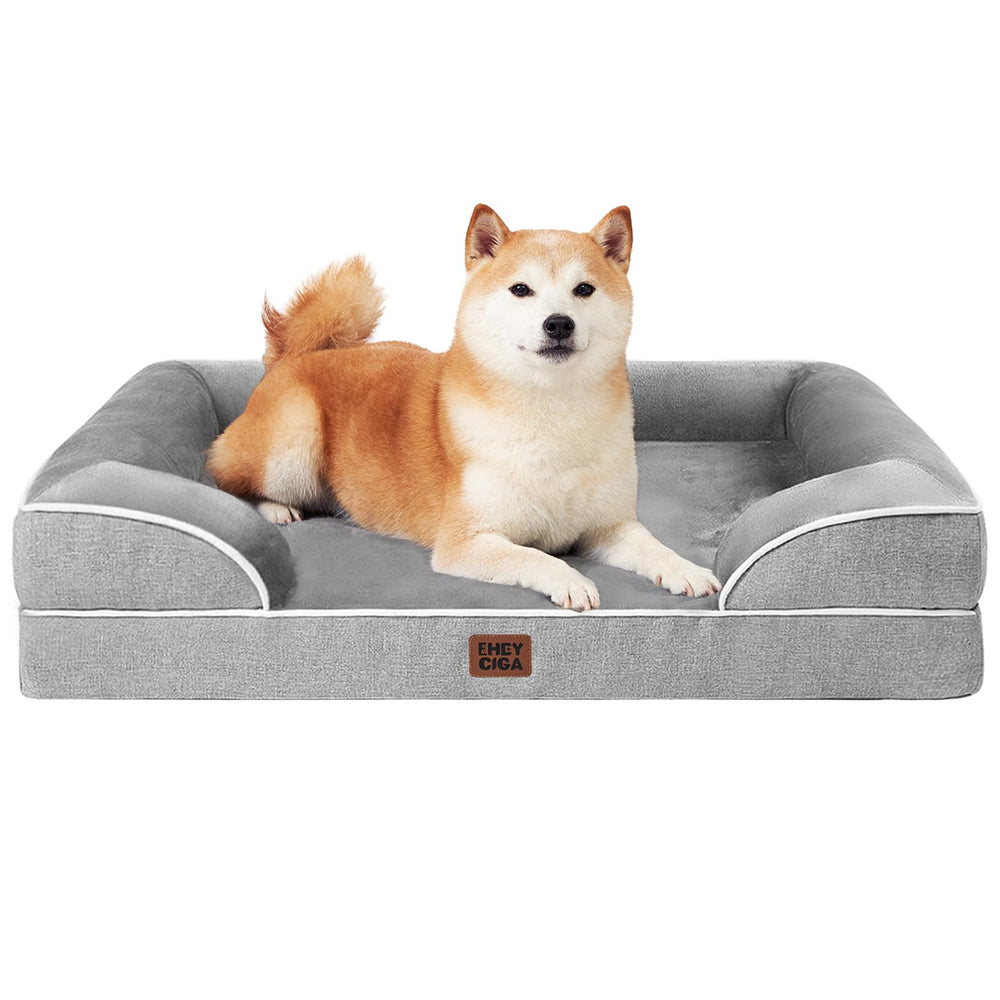 EHEYCIGA Memory Foam XL Orthopedic Dog Bed | Bolster Sides, Waterproof - Gray / 91L x 68W x 16H cm