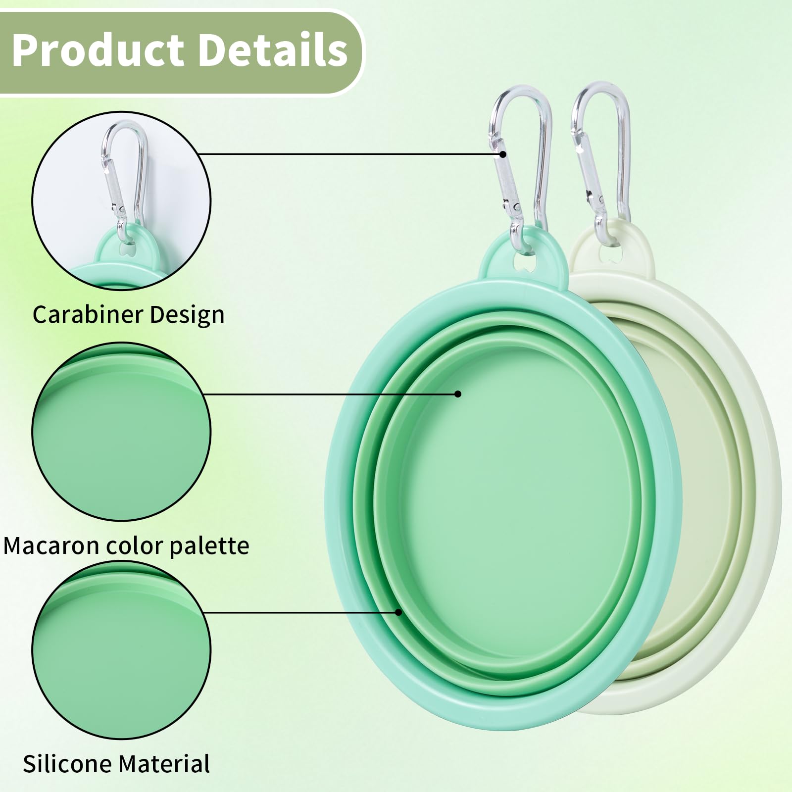 SLSON Collapsible Dog Bowls 2-Pack | Macaron Silicone Travel Pet Bowls - feature view 35