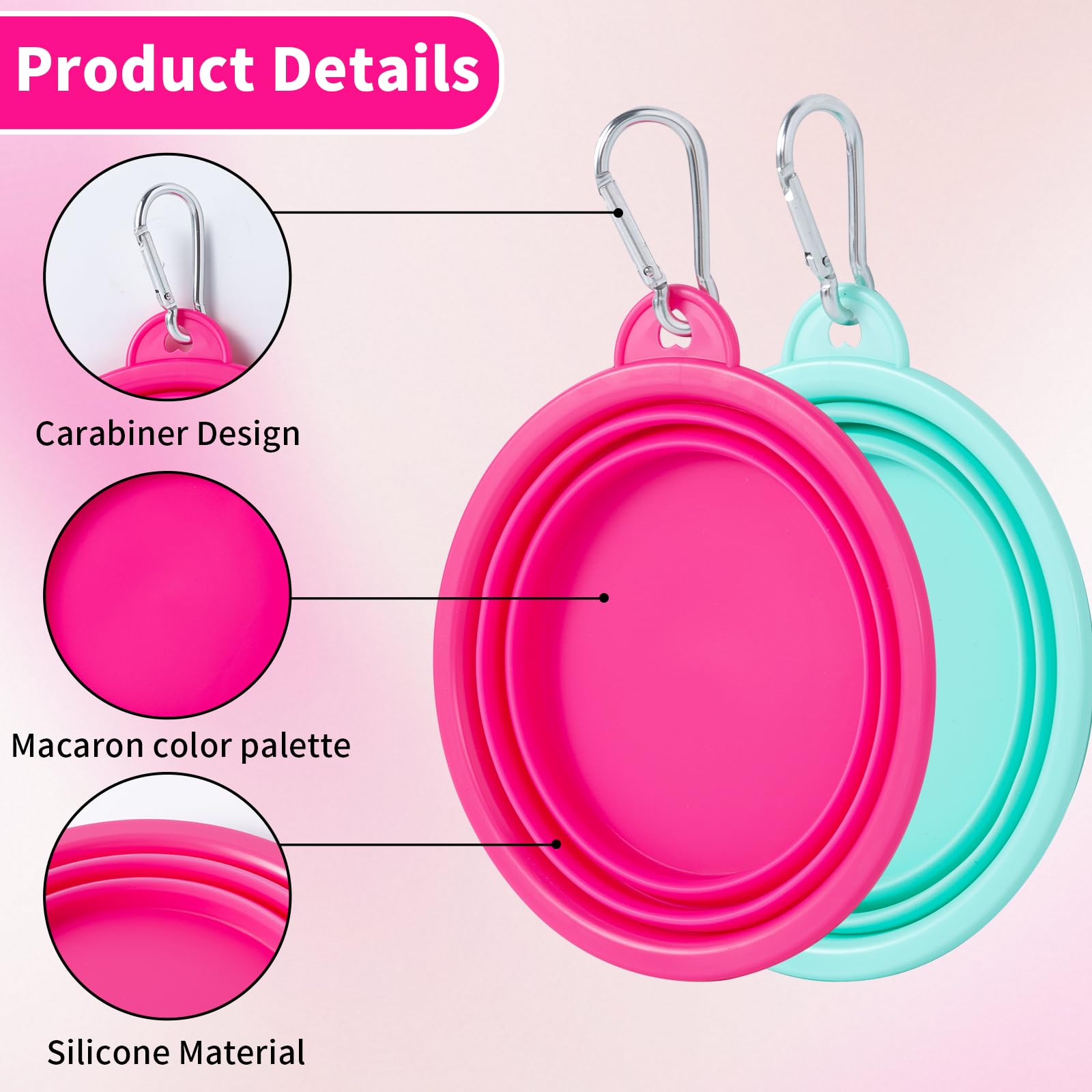 SLSON Collapsible Dog Bowls 2-Pack | Macaron Silicone Travel Pet Bowls - detail view