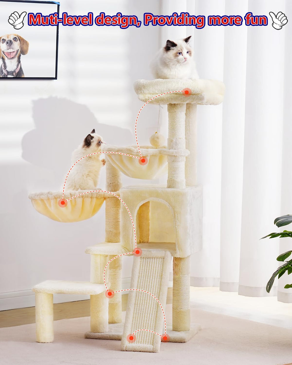 Gitelsnour Cat Tree with Condo, 2 Baskets, Hammock & Scratching Posts - feature view 21