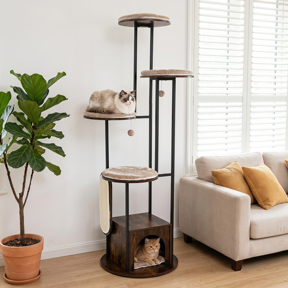 72-Inch Tall Multi-Level Cat Condo with Top Perch Platforms and Removable - view 2