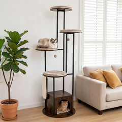 72-Inch Tall Multi-Level Cat Condo with Top Perch Platforms and Removable - view 2