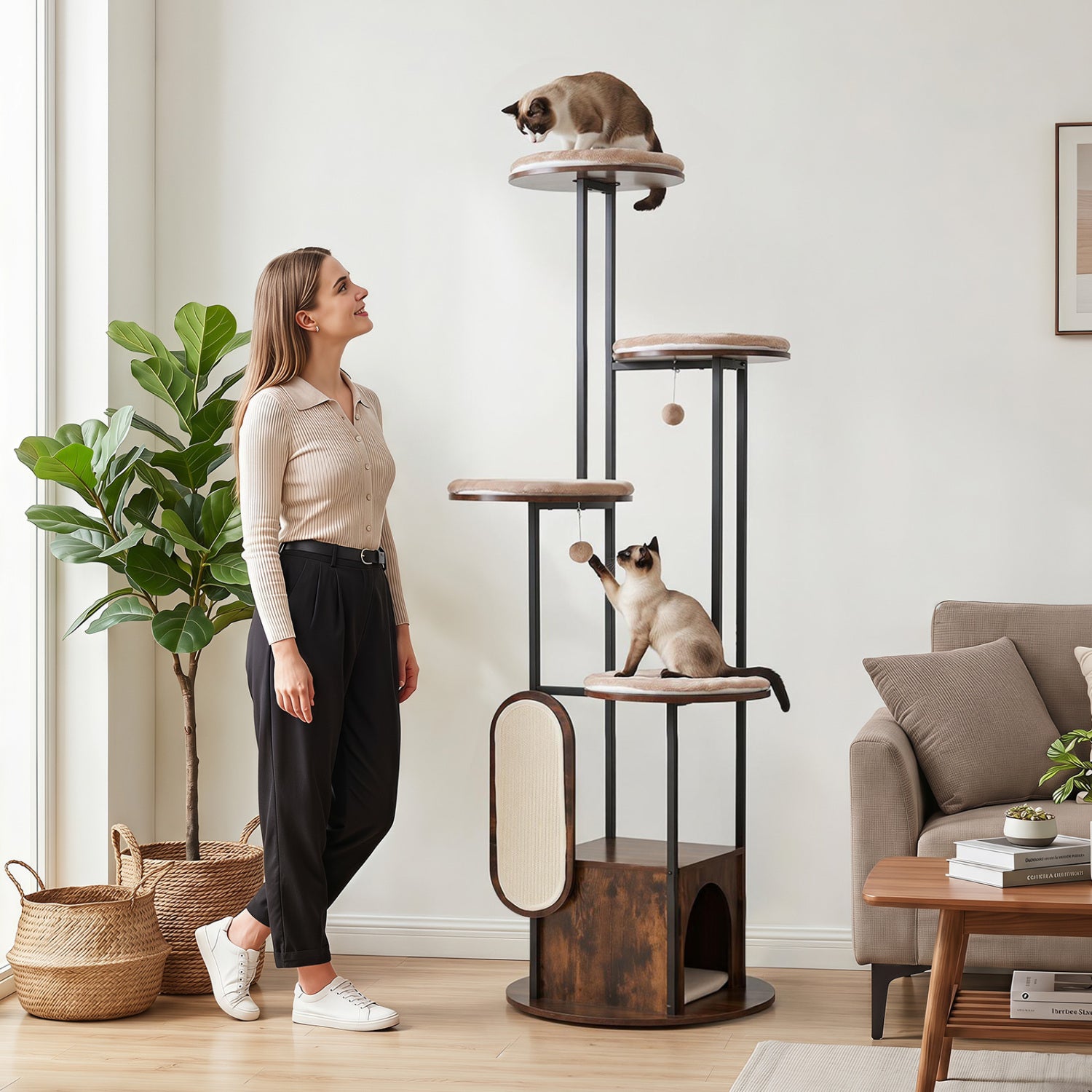 72-Inch Tall Multi-Level Cat Condo with Top Perch Platforms and Removable - view 3