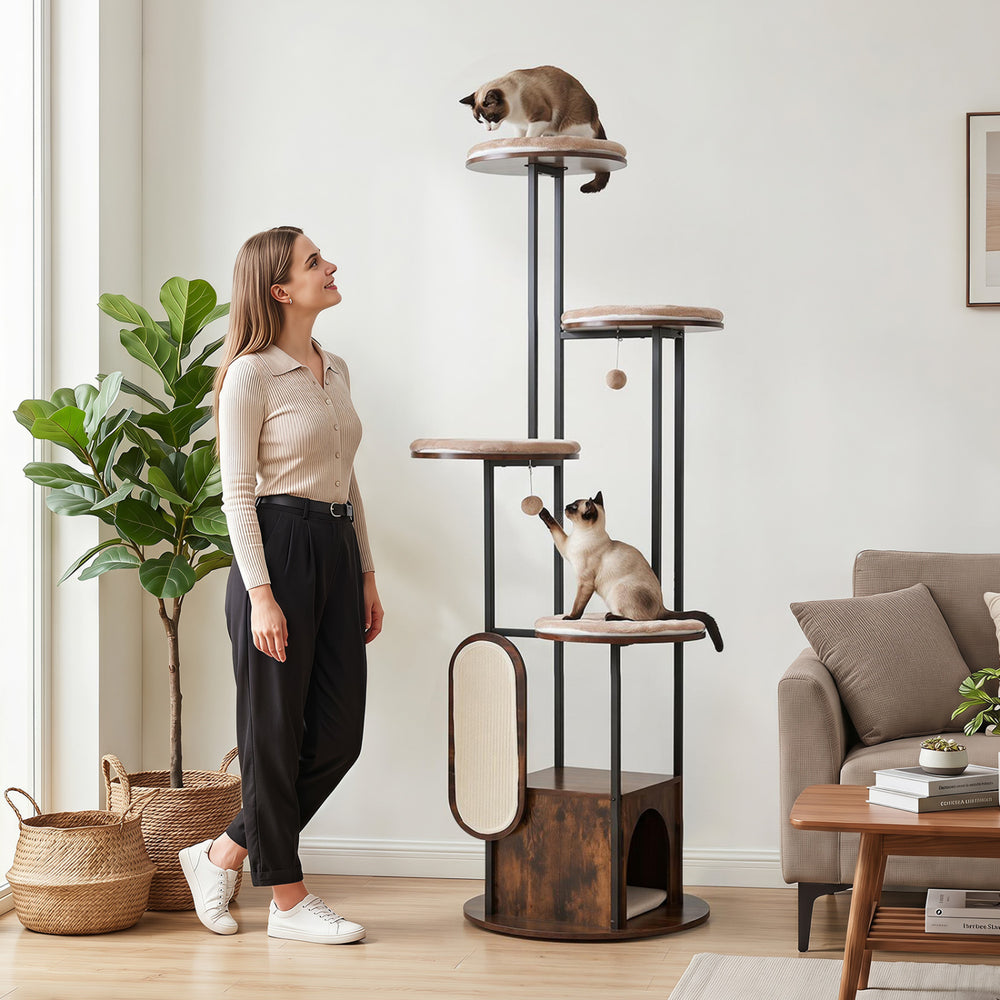 72-Inch Tall Multi-Level Cat Condo with Top Perch Platforms and Removable - view 3