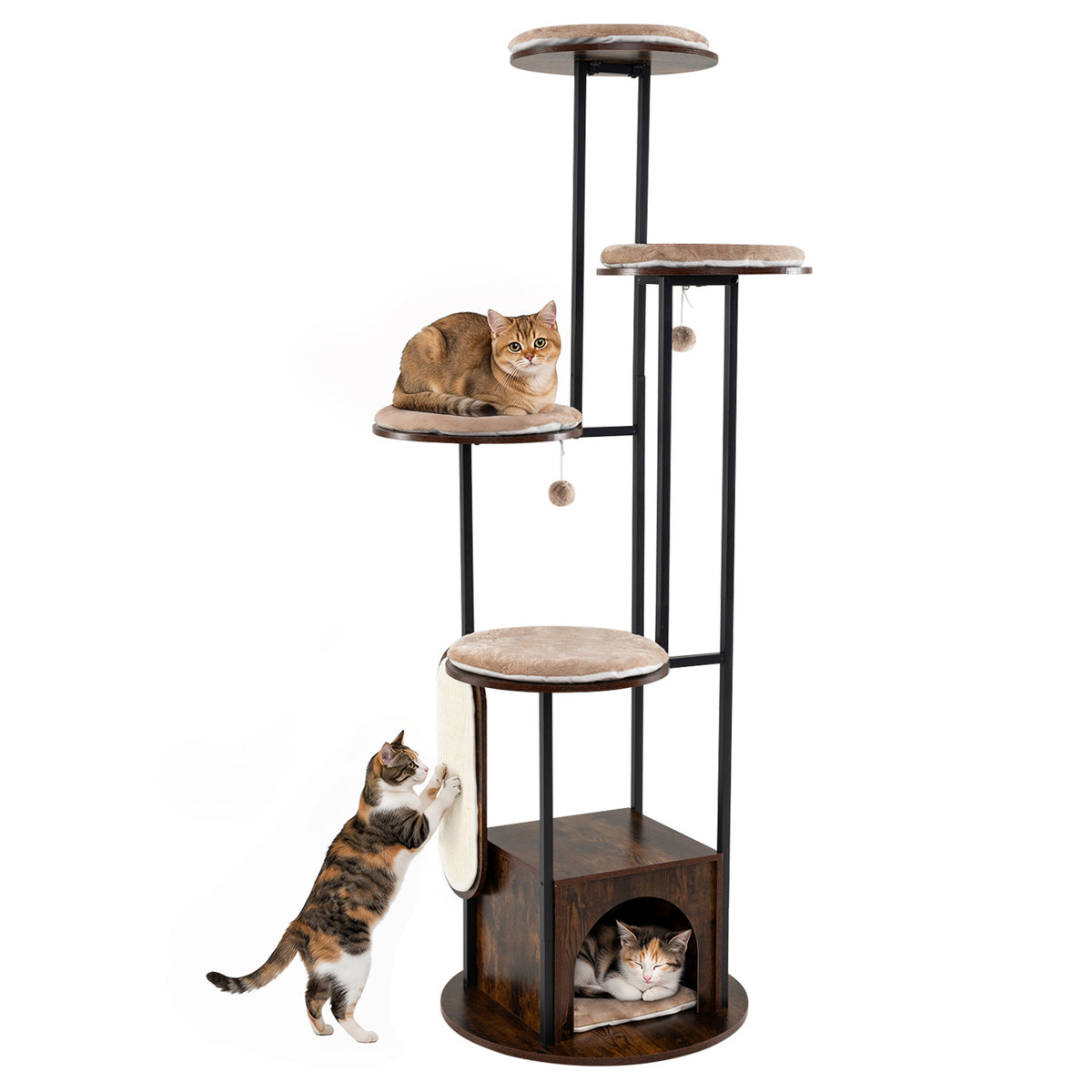 72-Inch Tall Multi-Level Cat Condo with Top Perch Platforms and Removable