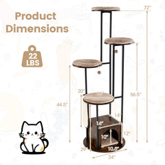 72-Inch Tall Multi-Level Cat Condo with Top Perch Platforms and Removable - view 4
