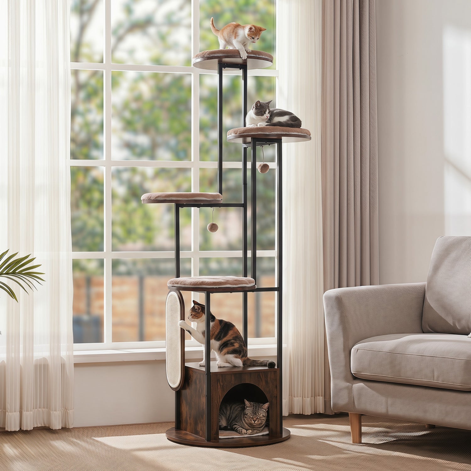 72-Inch Tall Multi-Level Cat Condo with Top Perch Platforms and Removable - view 5