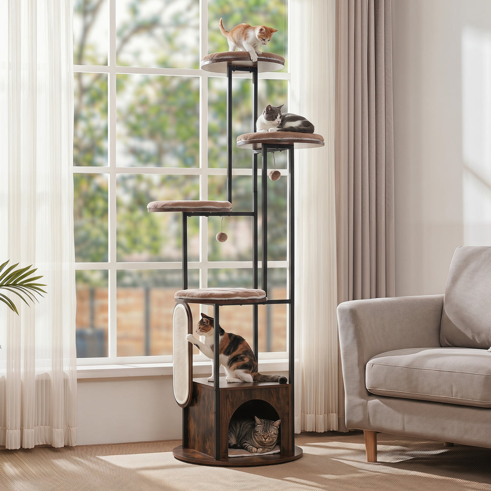 72-Inch Tall Multi-Level Cat Condo with Top Perch Platforms and Removable - view 5