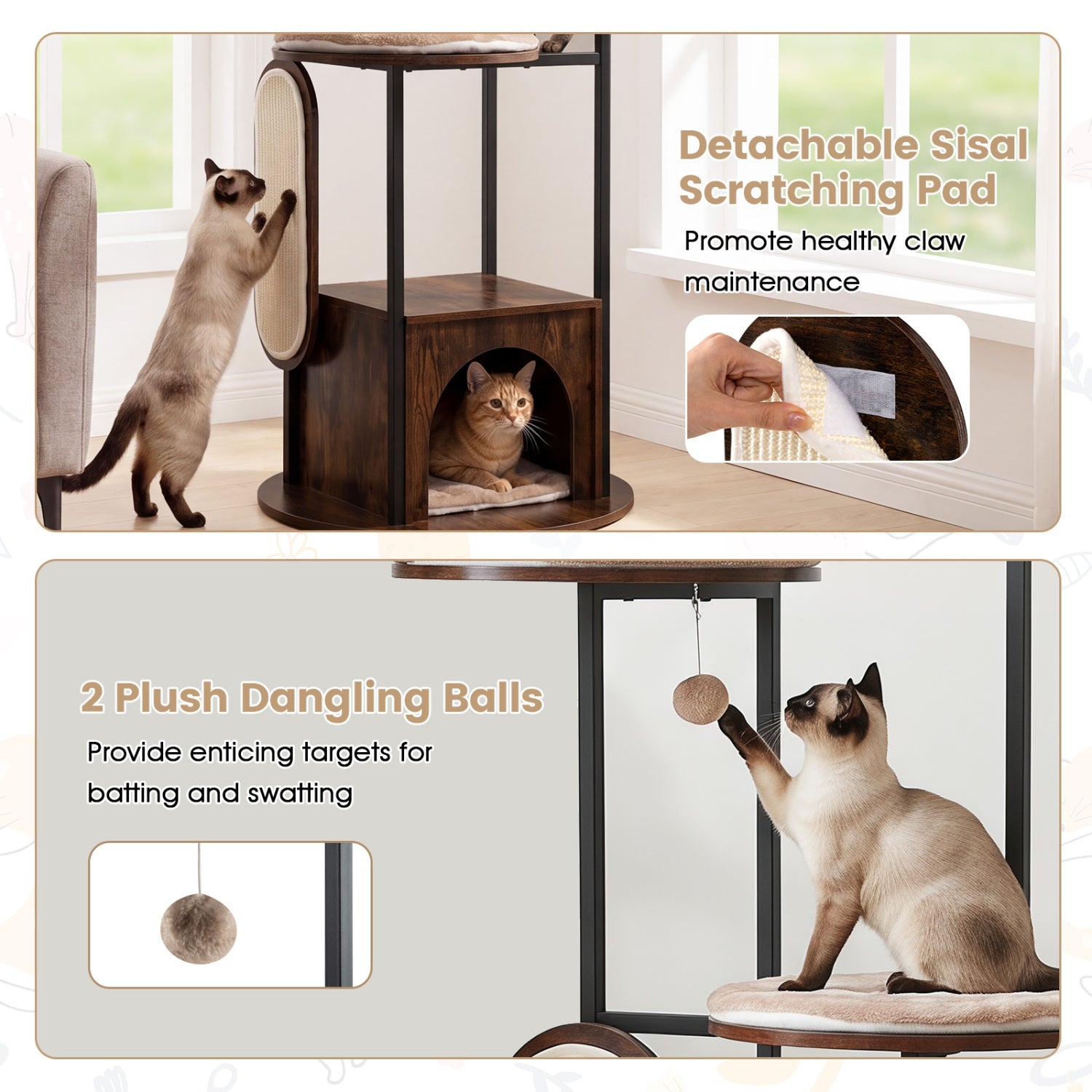 72-Inch Tall Multi-Level Cat Condo with Top Perch Platforms and Removable - view 8