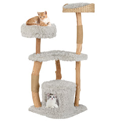 Solid Wood Cat Tower with Top Cattail Basket Cat Bed Cat Tree