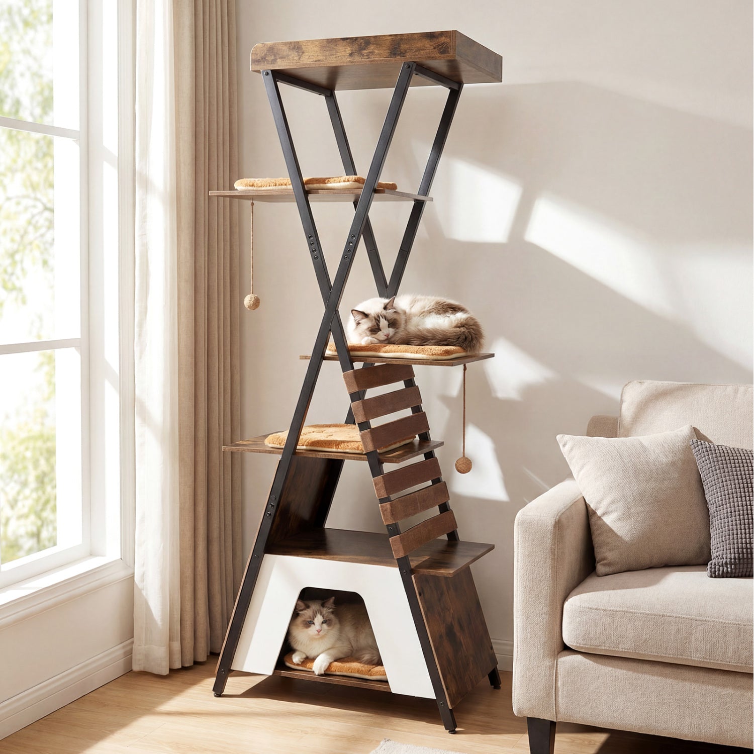 73 Inch Multi-level Cat Tree for Indoor Cats with Elevated Perch and Large Condo - view 2