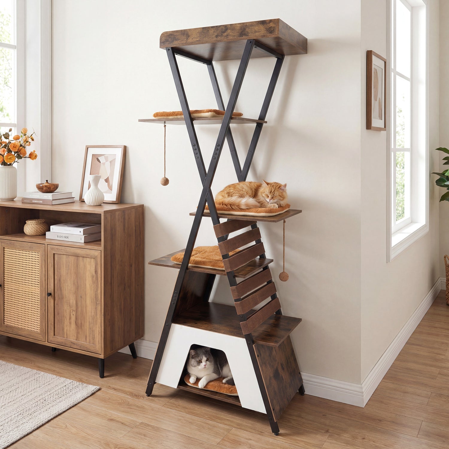 73 Inch Multi-level Cat Tree for Indoor Cats with Elevated Perch and Large Condo - view 3