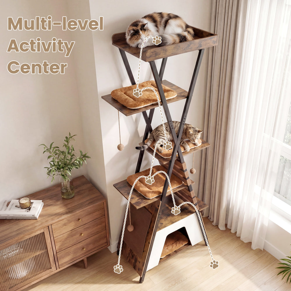 73 Inch Multi-level Cat Tree for Indoor Cats with Elevated Perch and Large Condo - view 6