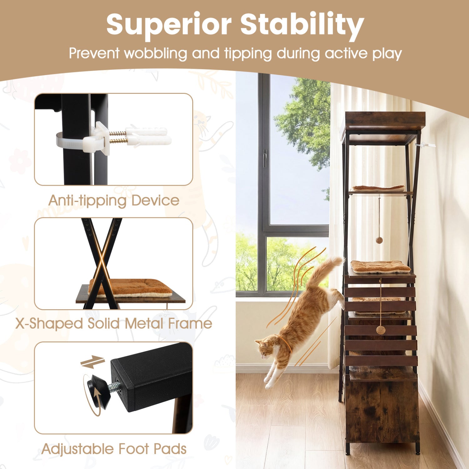73 Inch Multi-level Cat Tree for Indoor Cats with Elevated Perch and Large Condo - view 7