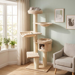 75.5" Tall Cat Tree with 7 Sisal Posts & Hanging Basket and Hammock for Indoor - view 2